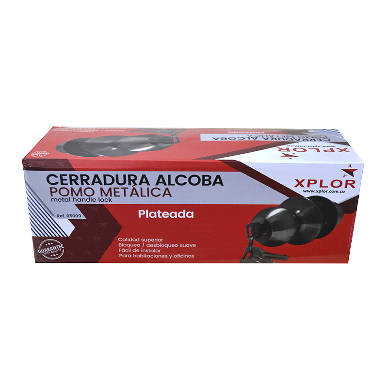 CERRADURA ALCOBA POMO METALICO PLATEADA